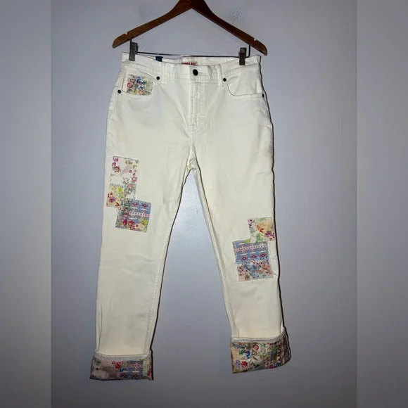 Johnny Was Dreamer Patchwork Cropped Boyfriend Jeans size 29 NEW - Picture 3 of 10